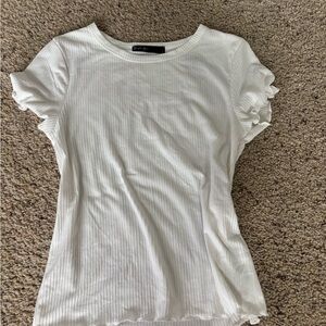 Brandy Melville White Ribbed Short Sleeve Top